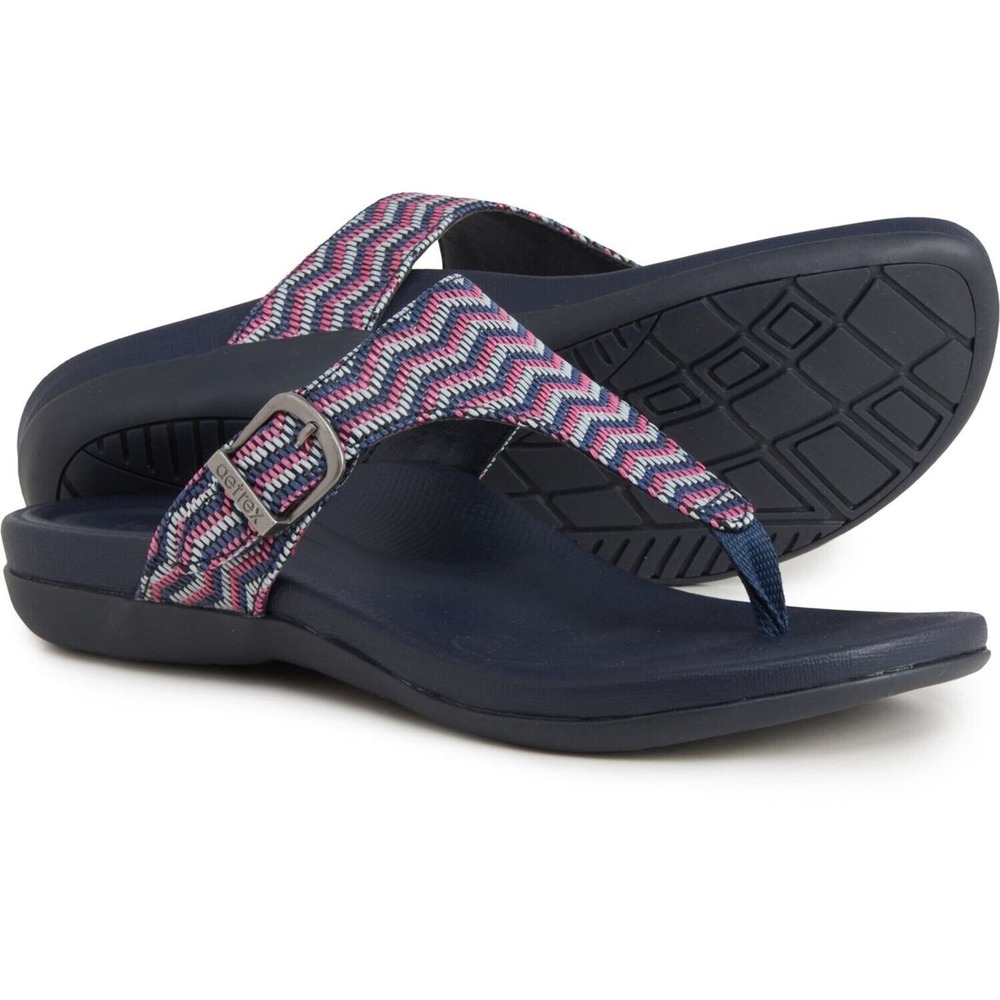 Aetrex Rita Toe Thong Sandals Womens Size 38 US Size 7.5-8 Navy Blue